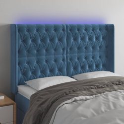 sötétkék bársony LED-es fejtámla 163x16x118/128 cm