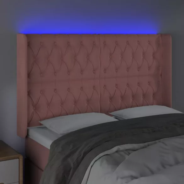 rózsaszín bársony LED-es fejtámla 163x16x118/128 cm