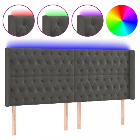 sötétszürke bársony LED-es fejtámla 183x16x118/128 cm