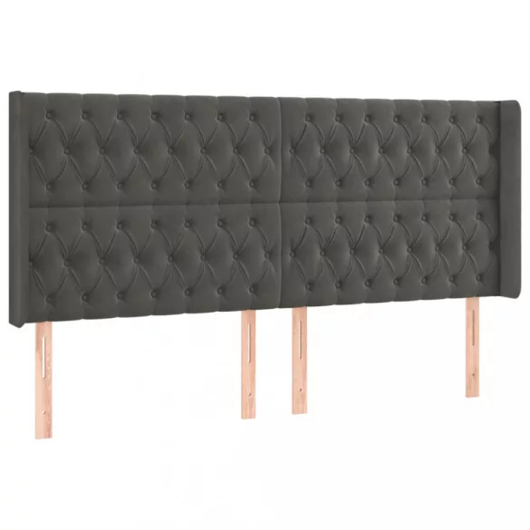 sötétszürke bársony LED-es fejtámla 183x16x118/128 cm