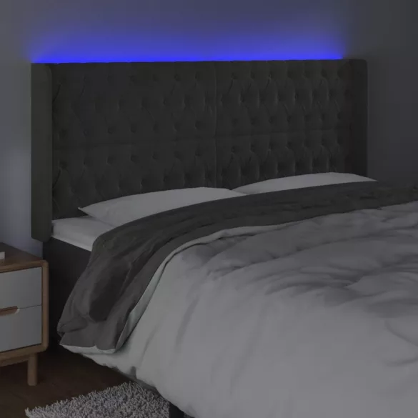 sötétszürke bársony LED-es fejtámla 183x16x118/128 cm