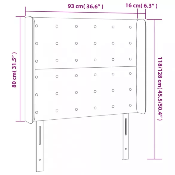 sötétbarna szövet LED-es fejtámla 93x16x118/128 cm
