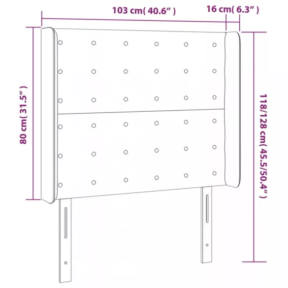 sötétbarna szövet LED-es fejtámla 103x16x118/128 cm