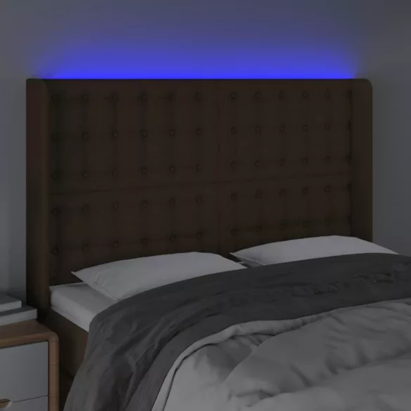 sötétbarna szövet LED-es fejtámla 147x16x118/128 cm