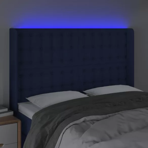 kék szövet LED-es fejtámla 147x16x118/128 cm