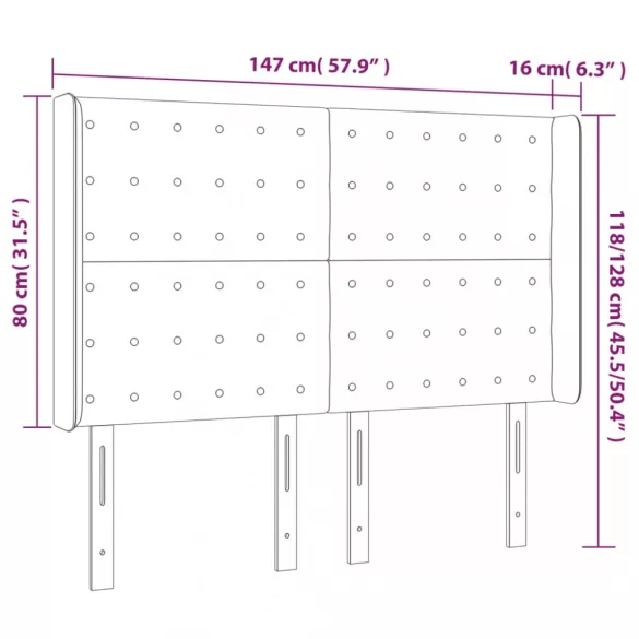 kék szövet LED-es fejtámla 147x16x118/128 cm