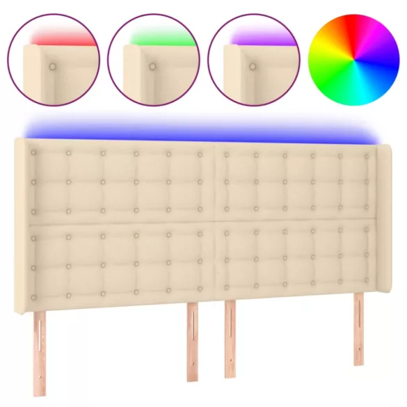 krémszínű szövet LED-es fejtámla szárnyakkal 163x16x118/128 cm