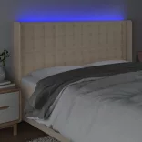 krémszínű szövet LED-es fejtámla szárnyakkal 163x16x118/128 cm