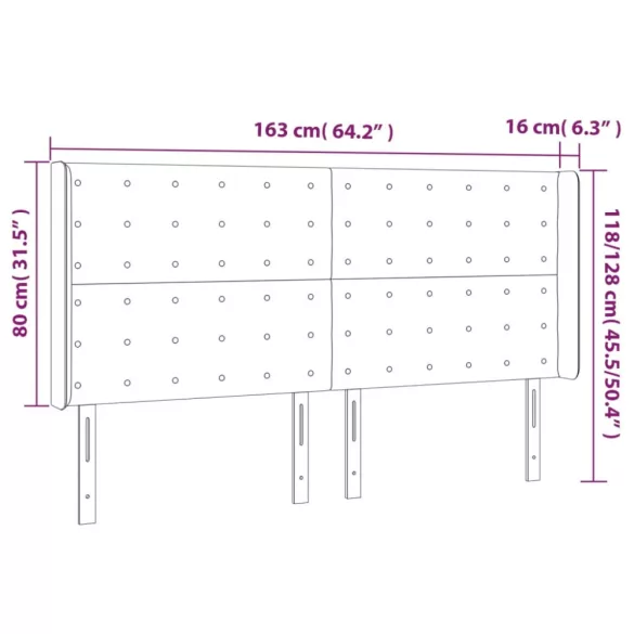krémszínű szövet LED-es fejtámla szárnyakkal 163x16x118/128 cm