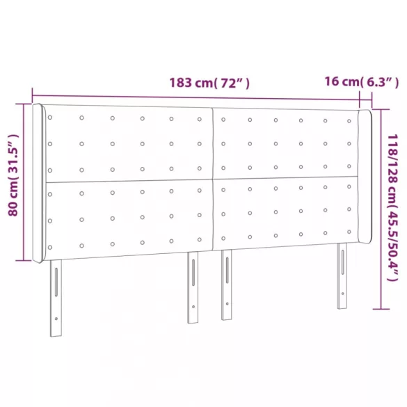 sötétbarna szövet LED-es fejtámla 183x16x118/128 cm