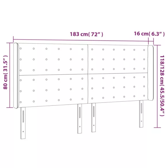 kék szövet LED-es fejtámla 183x16x118/128 cm