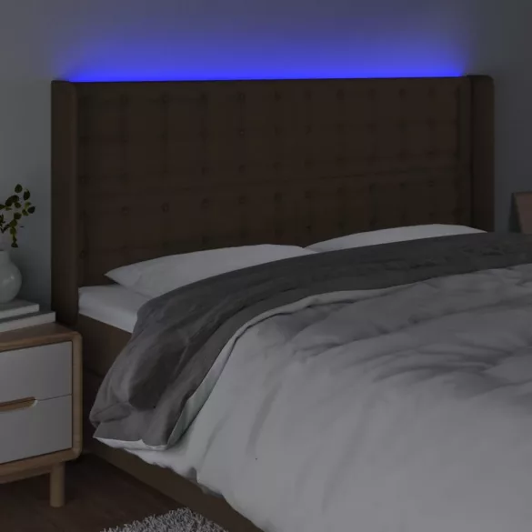 sötétbarna szövet LED-es fejtámla 203x16x118/128 cm