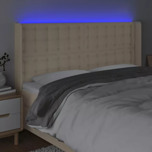 krémszínű szövet LED-es fejtámla 203x16x118/128 cm