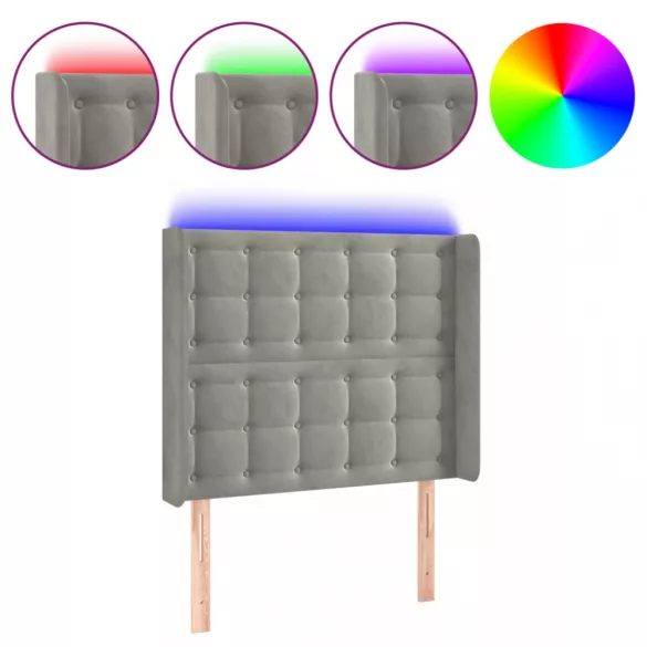 világosszürke bársony LED-es fejtámla 83x16x118/128 cm