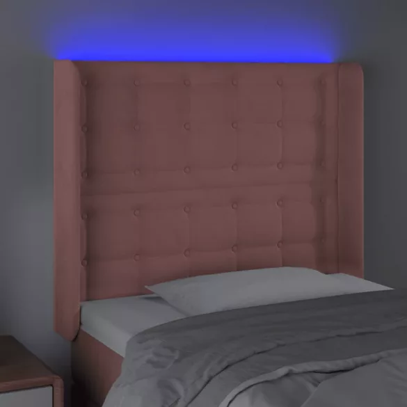 rózsaszín bársony LED-es fejtámla 83x16x118/128 cm