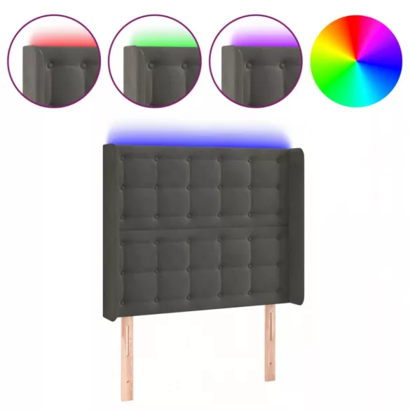 sötétszürke bársony LED-es fejtámla 93x16x118/128 cm