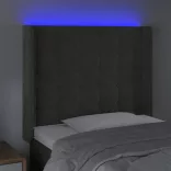 sötétszürke bársony LED-es fejtámla 93x16x118/128 cm