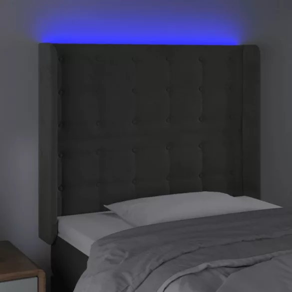 sötétszürke bársony LED-es fejtámla 93x16x118/128 cm