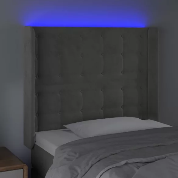 világosszürke bársony LED-es fejtámla 103x16x118/128 cm