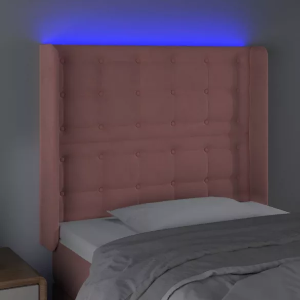 rózsaszín bársony LED-es fejtámla 103x16x118/128 cm
