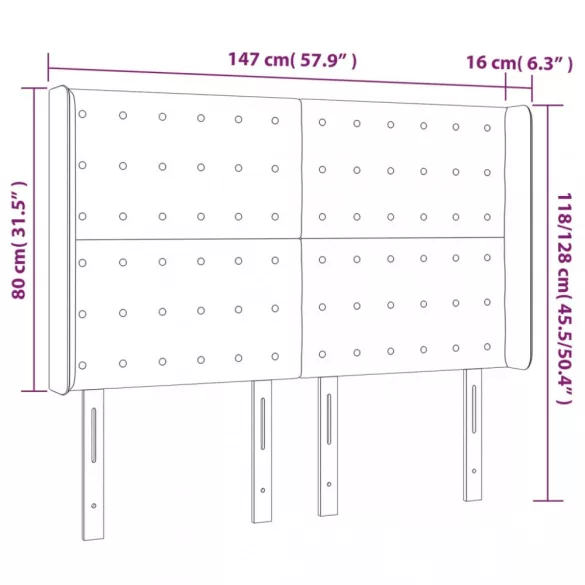 rózsaszín bársony LED-es fejtámla 147x16x118/128 cm