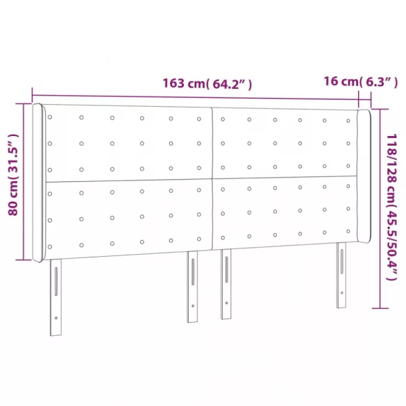 világosszürke bársony LED-es fejtámla 163x16x118/128 cm