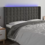 sötétszürke bársony LED-es fejtámla 163x16x118/128 cm