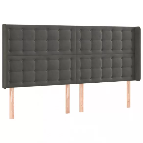 sötétszürke bársony LED-es fejtámla 163x16x118/128 cm