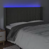 sötétszürke bársony LED-es fejtámla 163x16x118/128 cm