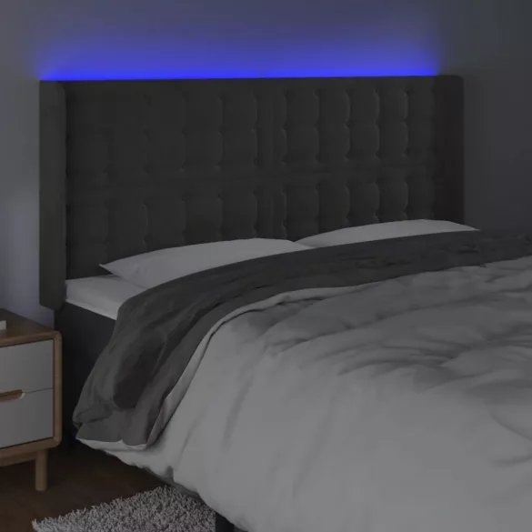 sötétszürke bársony LED-es fejtámla 163x16x118/128 cm
