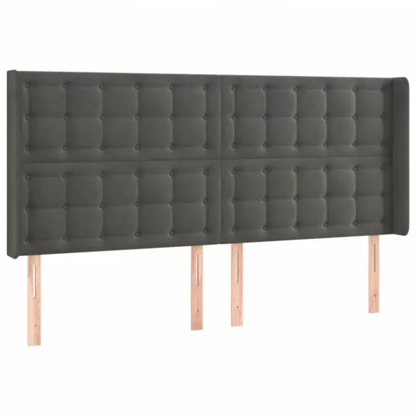 sötétszürke bársony LED-es fejtámla 203x16x118/128 cm