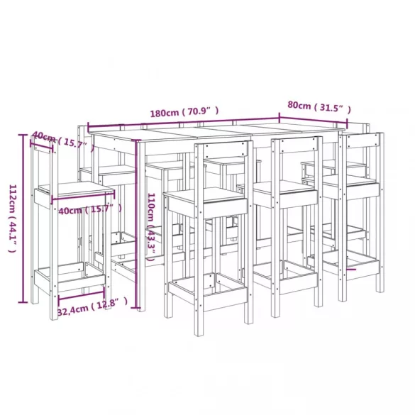 9 részes tömör fenyőfa bárszett