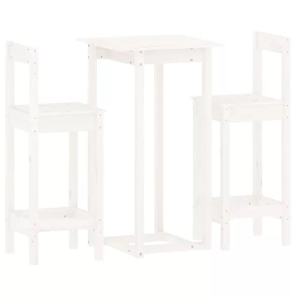 3 részes fehér tömör fenyőfa bárszett