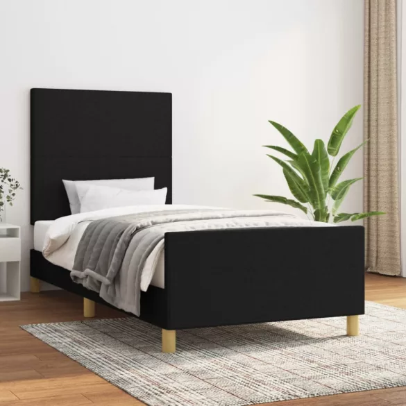 fekete szövet ágykeret matrac nélkül 100x200 cm