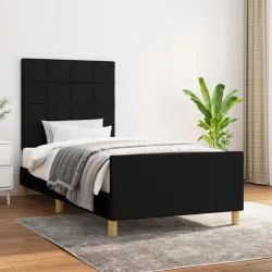 fekete szövet ágykeret matrac nélkül 100x200 cm