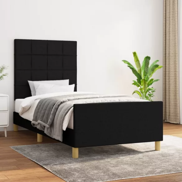 fekete szövet ágykeret matrac nélkül 100x200 cm