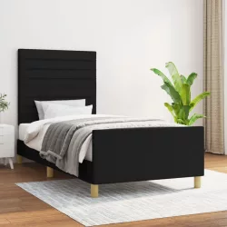 fekete szövet ágykeret matrac nélkül 100x200 cm