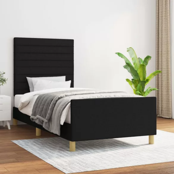 fekete szövet ágykeret matrac nélkül 100x200 cm