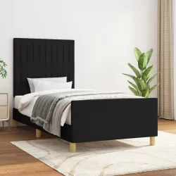 fekete szövet ágykeret matrac nélkül 100x200 cm