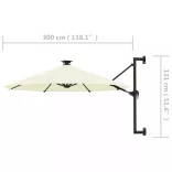 homokszínű fali napernyő LED-ekkel és fémrúddal 300 cm
