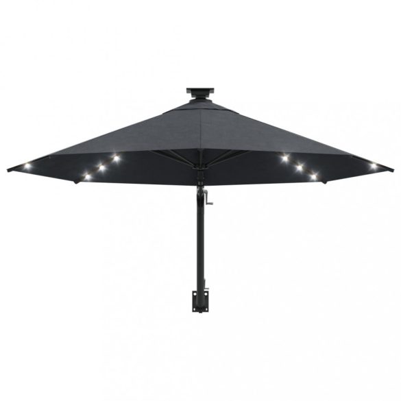 antracitszürke fali napernyő LED-ekkel és fémrúddal 300 cm