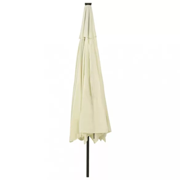 homokszínű kültéri napernyő LED-fényekkel és fémrúddal 400 cm