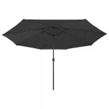 fekete kültéri napernyő LED-fényekkel és fémrúddal 400 cm