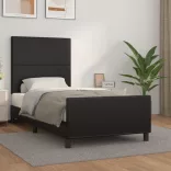 fekete műbőr ágykeret fejtámlával 90x190 cm