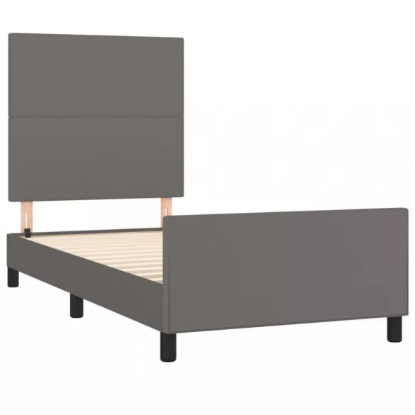 szürke műbőr ágykeret fejtámlával 90 x 200 cm
