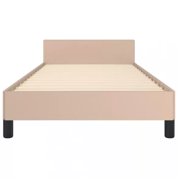 cappuccino színű műbőr ágykeret fejtámlával 90 x 200 cm