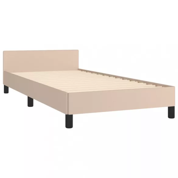 cappuccino színű műbőr ágykeret fejtámlával 100x200 cm