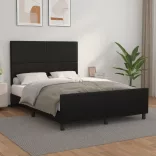 fekete műbőr ágykeret fejtámlával 140x200 cm
