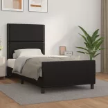 fekete műbőr ágykeret fejtámlával 90x190 cm
