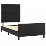 fekete műbőr ágykeret fejtámlával 90x190 cm